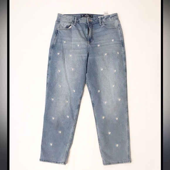 Hollister Ultra High Rise Mom Jean Blue Tapered Flower Embroidered Size 26 - Picture 4 of 4